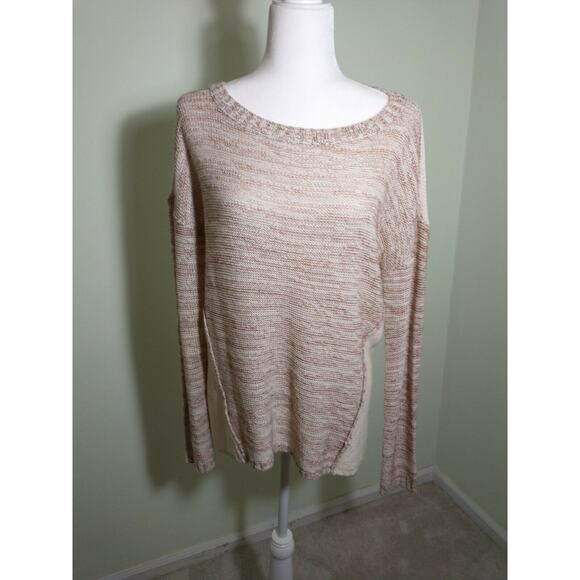 Hem & thread Sweater Women's Size M Mixed Tan Cream Long Sleeve Popover - Picture 11 of 12